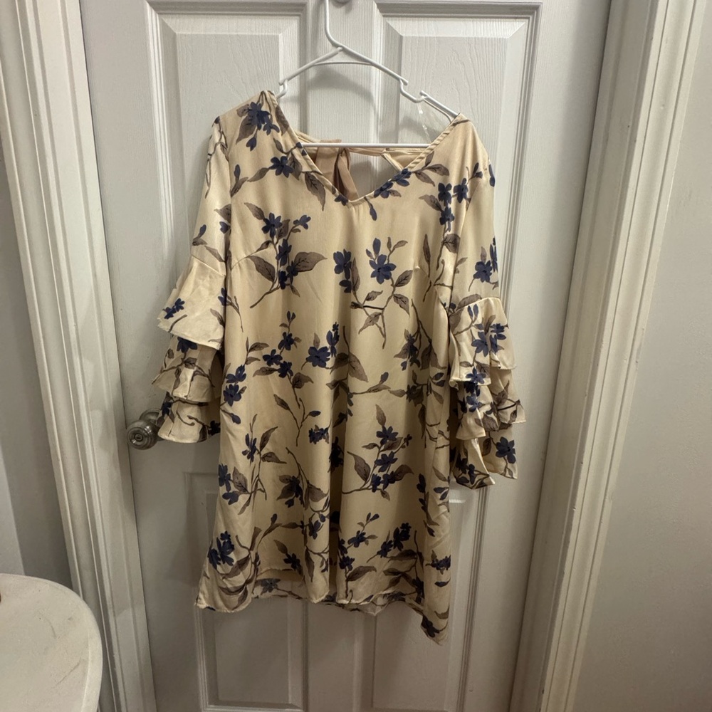 entro Taupe Floral Dress with Navy Blooms